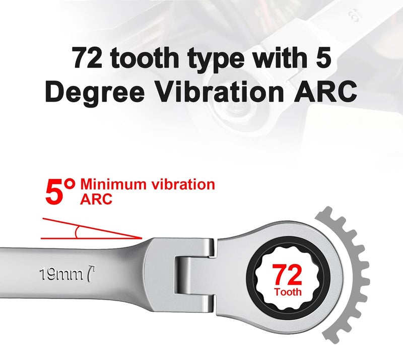 WISEUP Ratchet Wrench, 19mm Flex Head Ratcheting Wrench, CR-V Anti-slip Labor-saving, 2 in1 Industrial Wrench, Mechanic Automotive Tools - Image 4